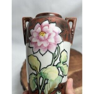 Nippon Japan Marked Hand Painted Handled Vase Heavy Gold Vintage